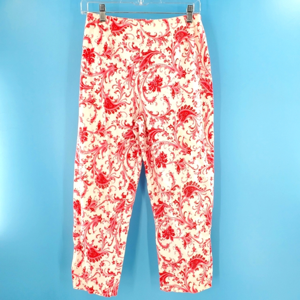 Paisley print red, pink and white capris pants 6